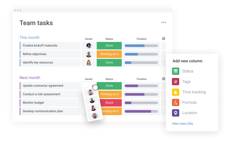 The dashboard of Monday.com showing team tasks - with licensing from Automation Consultants