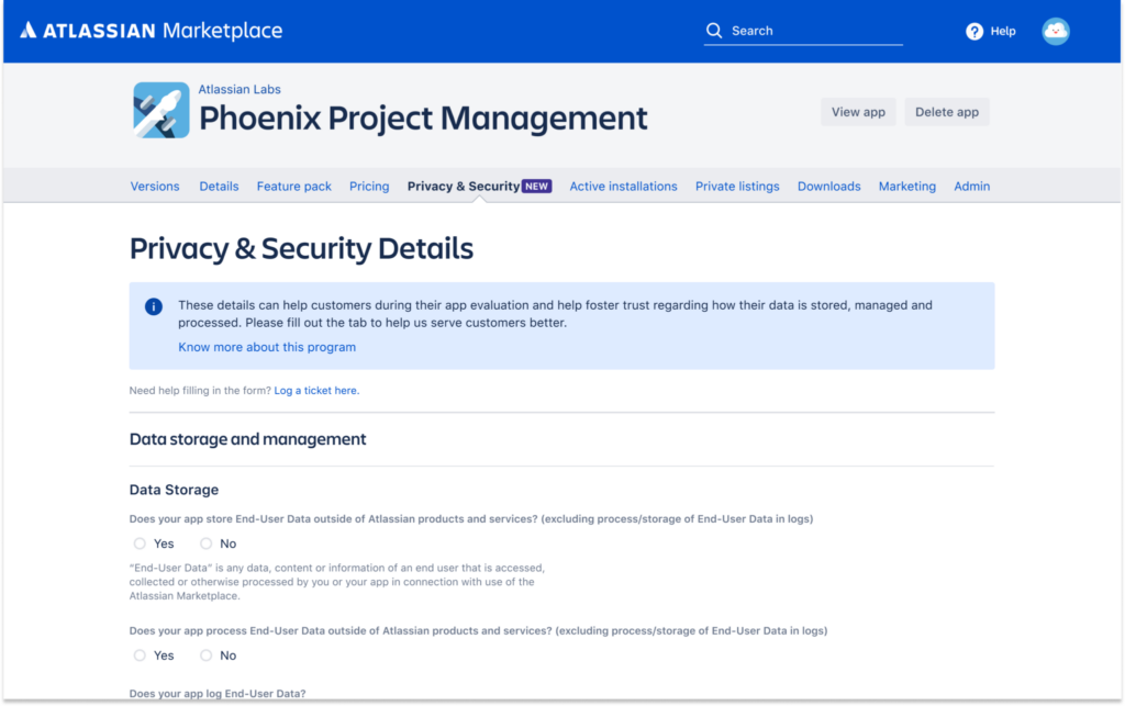 Privacy and security tab on Atlassian Marketplace by Automation Consultants