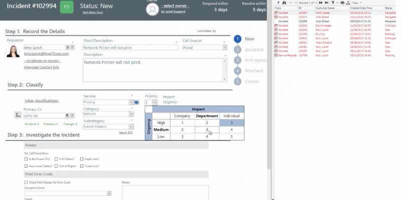 CSM - Incident management example screen by Automation Consultants