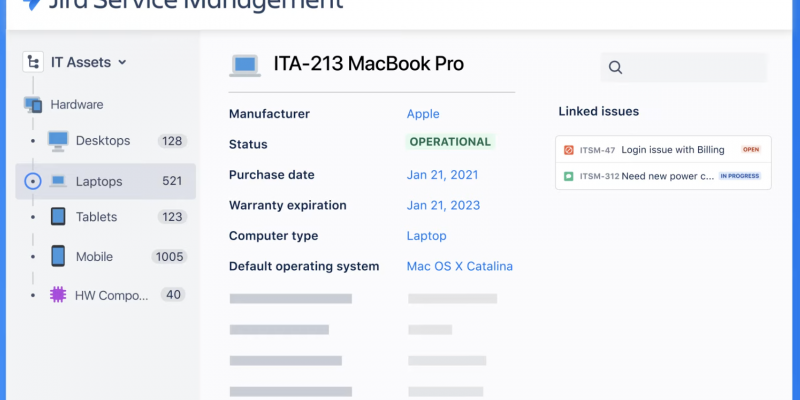 Jira Service Management - Asset management screen example by Automation Consultants